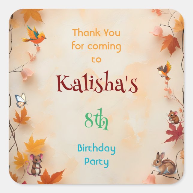 Adesivo Quadrado Whimsical Encantado Floresta do outono Obrigado (Frente)