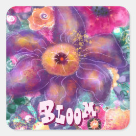 Adesivo Quadrado Whimsical Floral Abstract Art Teal Personalized