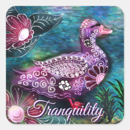 Adesivo Quadrado Whimsical Floral Duck Purple Teal Personalized