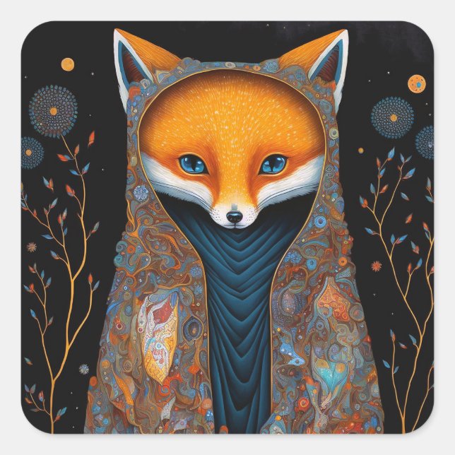Adesivo Quadrado Whimsical Fox Woodland Fantasy Art Classic Round S (Frente)