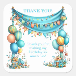 Adesivo Quadrado Whimsical Fun Teal Birthday 