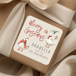 Adesivo Quadrado Whimsical Goose Christmas Holiday Gift