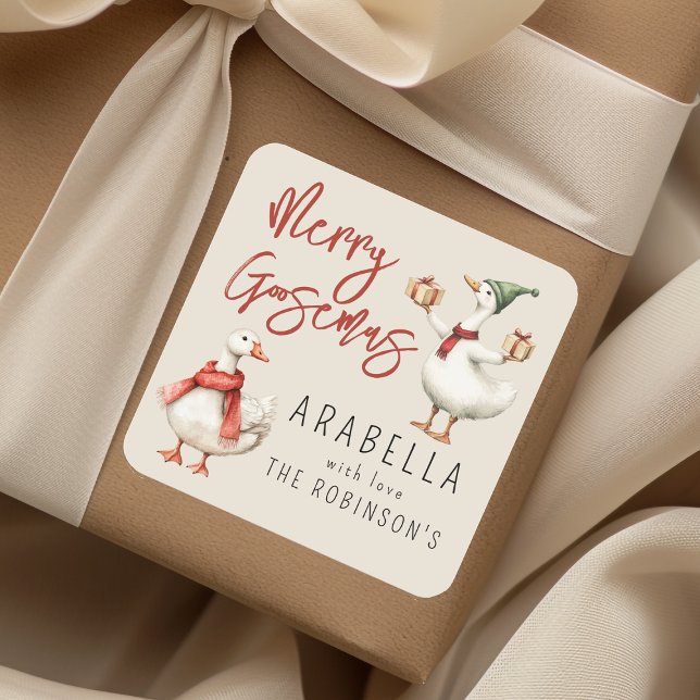 Adesivo Quadrado Whimsical Goose Christmas Holiday Gift (Criador carregado)