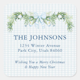 Adesivo Quadrado Whimsical Grandmillenial Gingham Blue Bow Garland