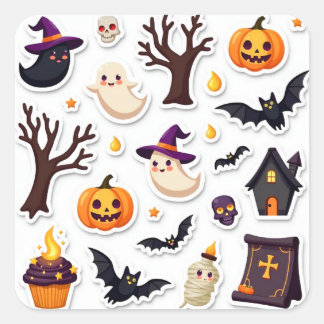 Adesivo Quadrado Whimsical Halloween Sticker Sheet – Cute Ghosts