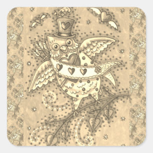 ADESIVO QUADRADO WHIMSICAL HOOOTS N' COARDAS CUPID OWL NAMORADOS