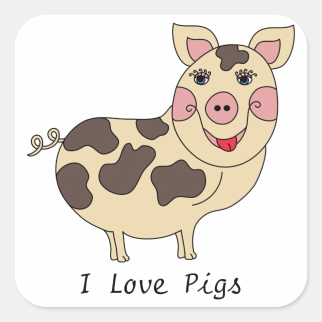 Adesivo Quadrado Whimsical I Love Pigs (Frente)