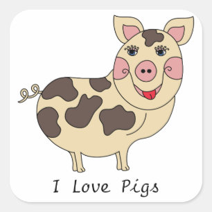 Adesivo Quadrado Whimsical I Love Pigs