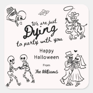 Adesivo Quadrado Whimsical Quirky Halloween Desenhou Porodles na Mã