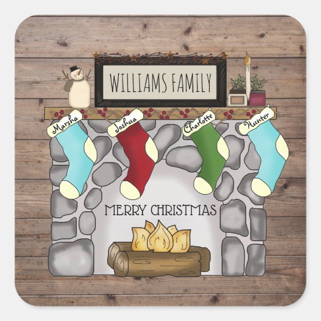 Adesivo Quadrado Whimsical Rustic Country Home & Heart Name (Frente)