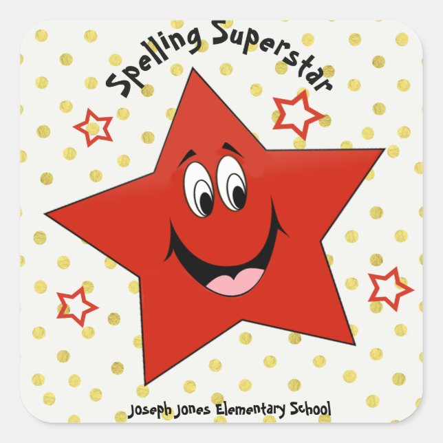 Adesivo Quadrado Whimsical Spelling Superstar School (Frente)