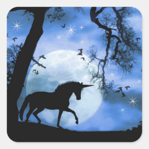 Adesivo Quadrado Whimsical Unicorn and Moon Night Sticker