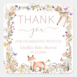Adesivo Quadrado Whimsical Woodland Animals Wildflower Baby Shower 