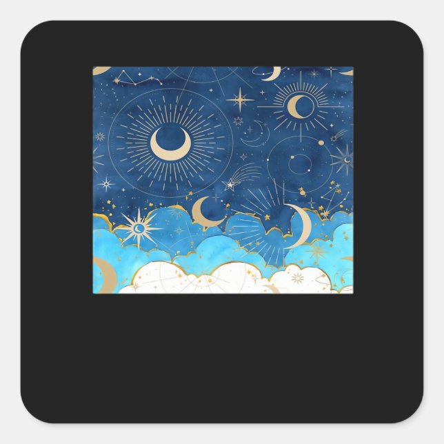 Adesivo Quadrado Whimsigoth Clouds Sun Moon Witchy Classic (Frente)