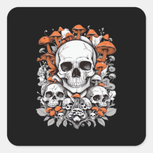 Adesivo Quadrado Whimsigoth Skulls & Mushroom Vintage Botanic Ae