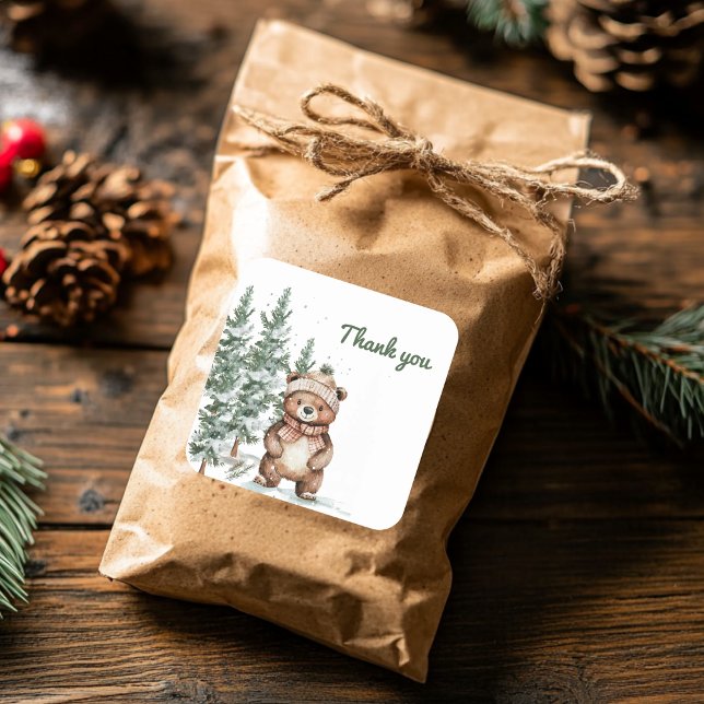 Adesivo Quadrado Whimsland Woodland Deer Birthday Green Obrigado (Criador carregado)