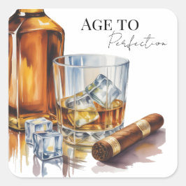 Adesivo Quadrado Whiskey And Cigar Men’s Birthday Party