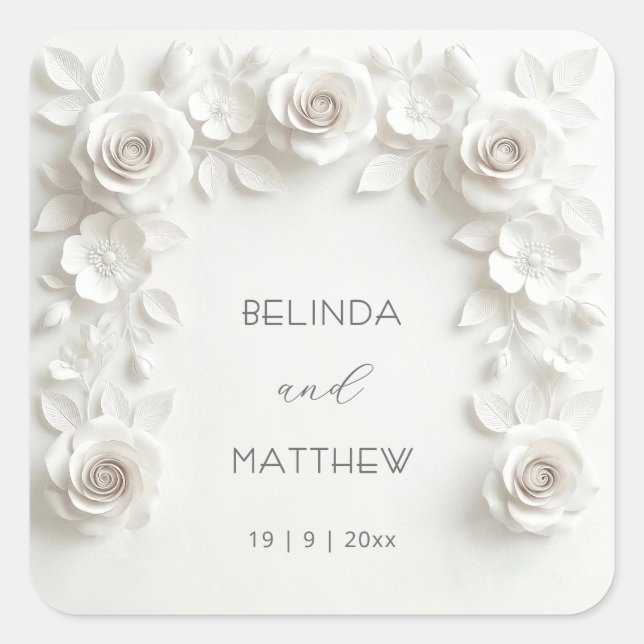 Adesivo Quadrado White 3D Floral Roses | Wedding (Frente)