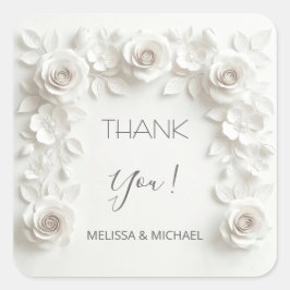 Adesivo Quadrado White 3D Roses Wedding Thank You