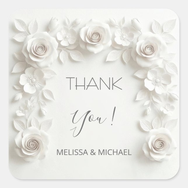 Adesivo Quadrado White 3D Roses Wedding Thank You (Frente)