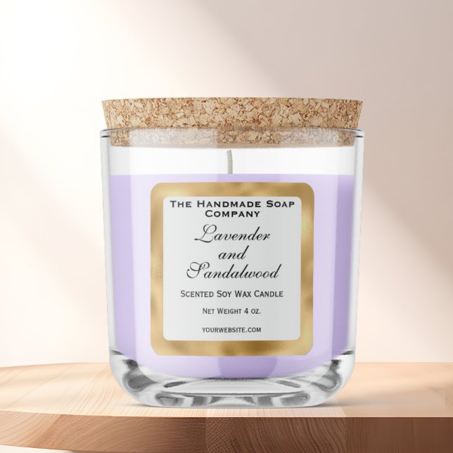 Adesivo Quadrado White and Gold Foil Candle Label (Criador carregado)