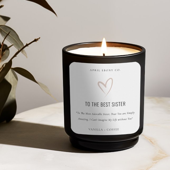 Adesivo Quadrado White Blush Love Heart Best Sister Gift Candle (Criador carregado)