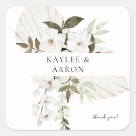 Adesivo Quadrado White Boho Floral Obrigado