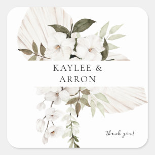 Adesivo Quadrado White Boho Floral Obrigado
