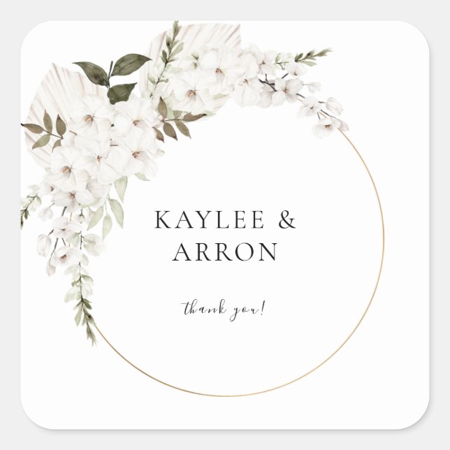 Adesivo Quadrado White Boho Floral Obrigado 2 (Frente)