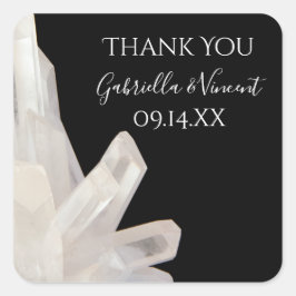 Adesivo Quadrado White Crystals Black Weding Obrigado Tag Favorável