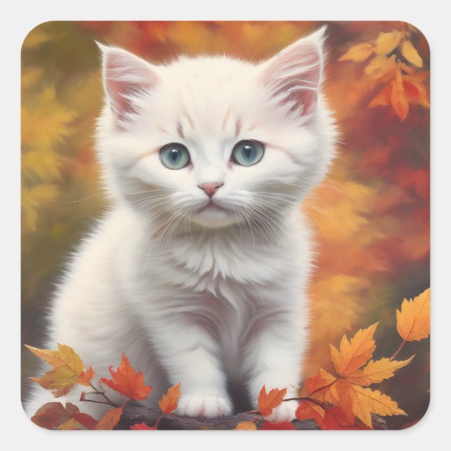 Adesivo Quadrado White Kitten Autumn Deixa Retrato (Frente)