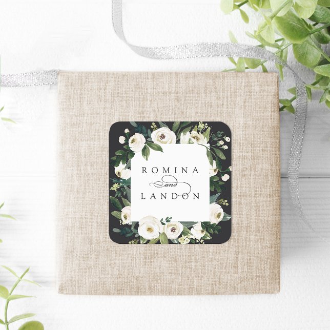 Adesivo Quadrado White Peony | Casamento de quadro floral personali (Criador carregado)