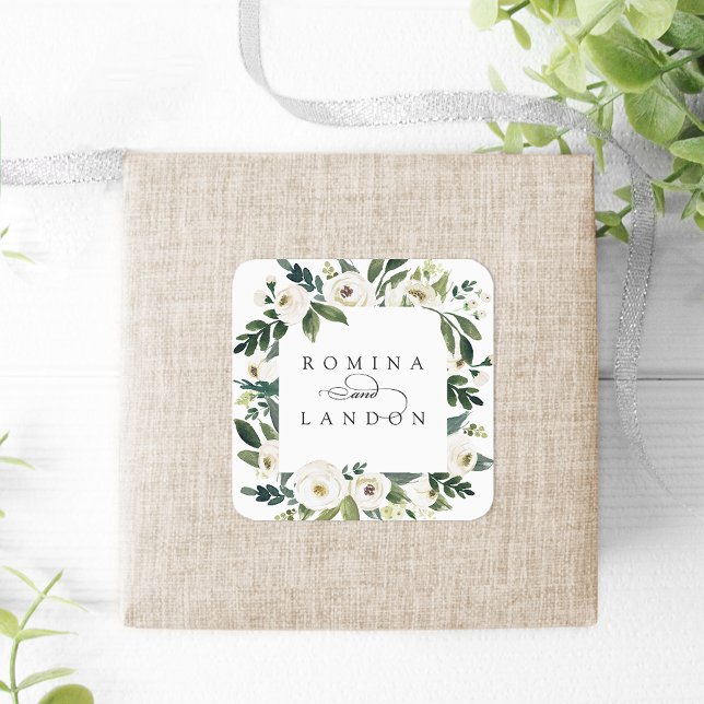 Adesivo Quadrado White Peony | Casamento de quadro floral personali (Criador carregado)