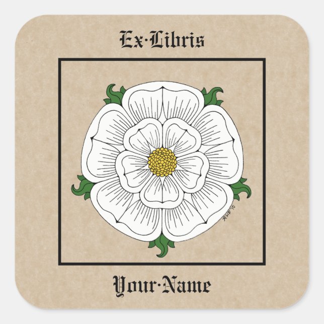 Adesivo Quadrado White Rose of York Bookplate (Frente)