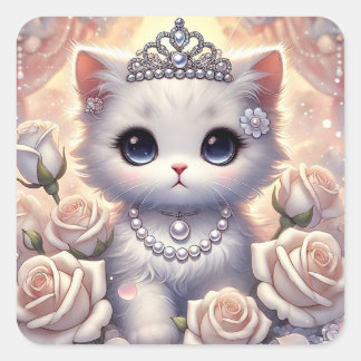 Adesivo Quadrado White Rose Princess Cat