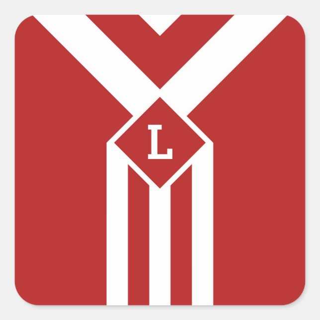 Adesivo Quadrado White Stripes e Chevrons em Vermelho com Monograma (Frente)