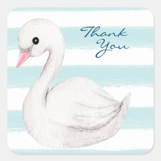 Adesivo Quadrado White Swan Elegant Script Blue Obrigado