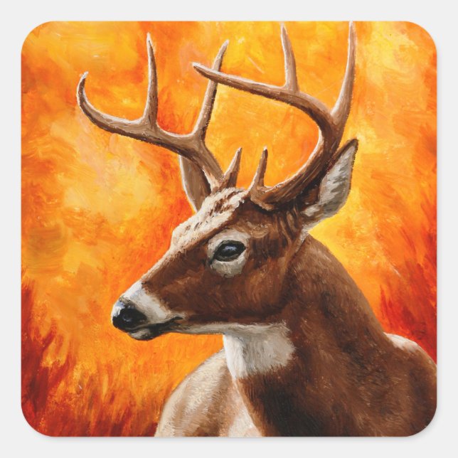 Adesivo Quadrado Whitetail Deer Trophy Buck Head (Frente)