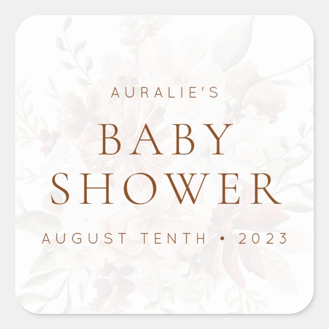 Adesivo Quadrado Wild Bloom Rustic Floral Invitation & Favor (Frente)