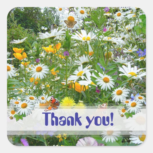 Adesivo Quadrado WILD FLOWER MEADOW ~ Square Obrigado Sticker (Frente)