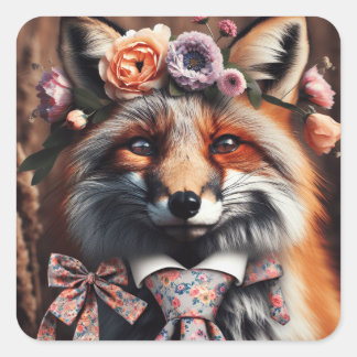 Adesivo Quadrado Wild fox wearing a tie cute 