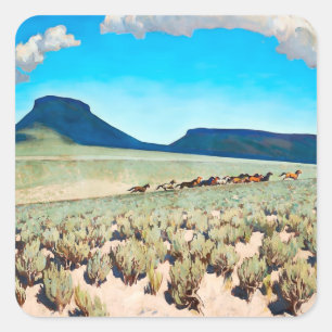 Adesivo Quadrado "Wild Horse Country", por Maynard Dixon
