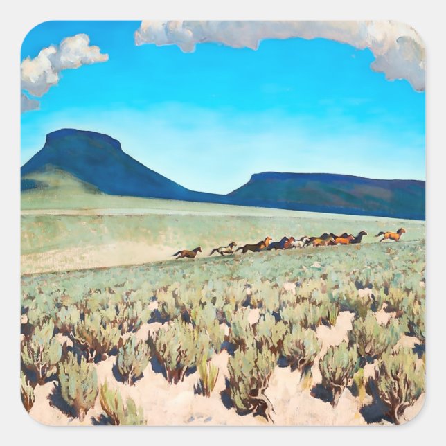 Adesivo Quadrado "Wild Horse Country", por Maynard Dixon (Frente)