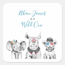 Adesivo Quadrado Wild One Animal Safari Black White Birthday