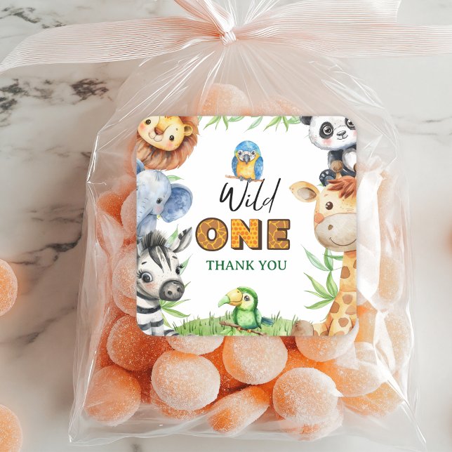 Adesivo Quadrado Wild One Jungle Safari 1st birthday Thank You  (Criador carregado)