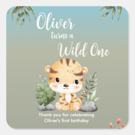 Adesivo Quadrado Wild One Safari Animals Cute Tiger 1st Birthday