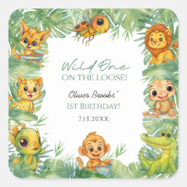 Adesivo Quadrado Wild One Safari Watercolor 1st Birthday 