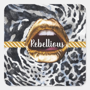 Adesivo Quadrado Wild Pattern Dourados lábios Gift Décor Beauty G