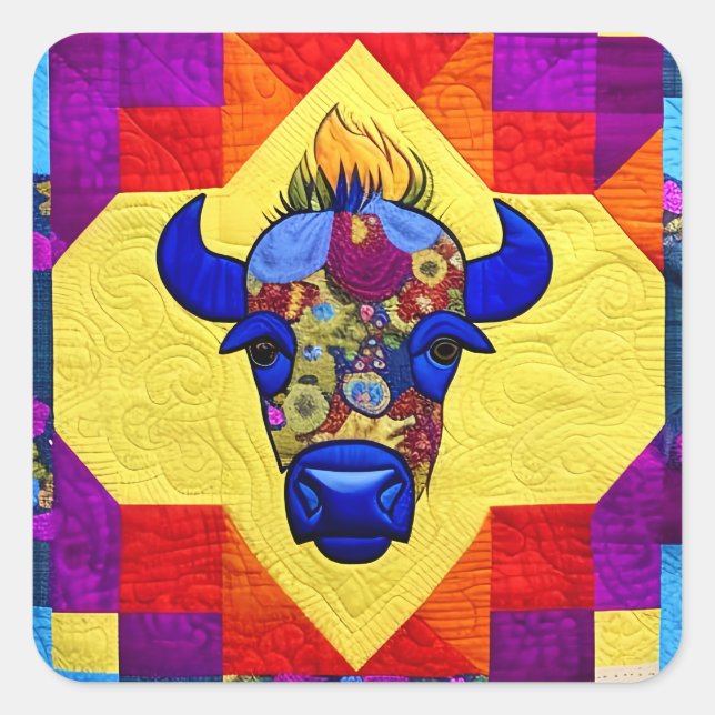 Adesivo Quadrado Wild West Bison Quilt Like Design (Frente)