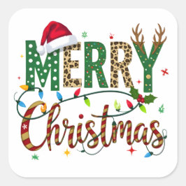 Adesivo Quadrado Wild & Whimsical Merry Christmas Leopard Print 